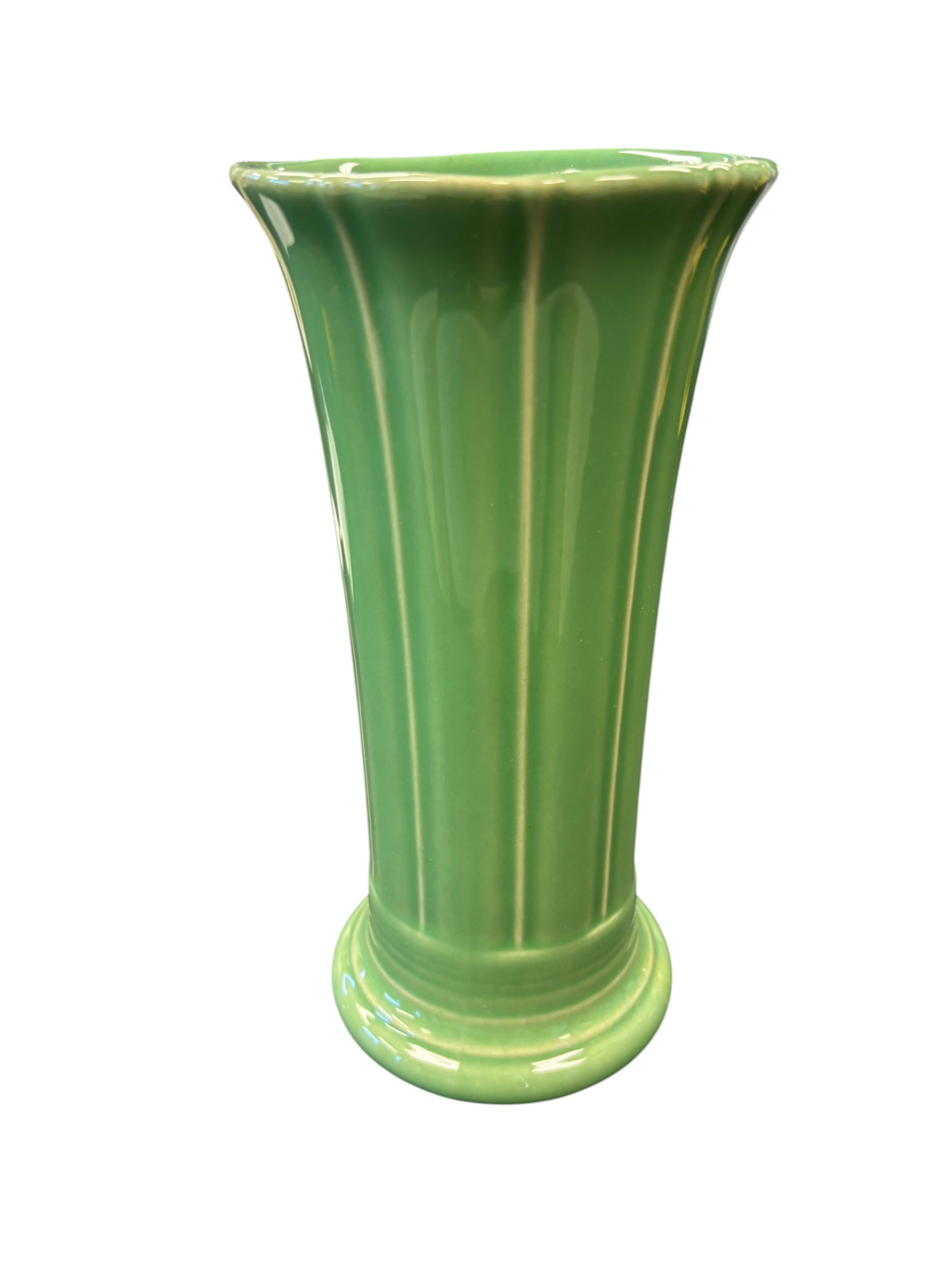 This is a Fiesta Fiestaware Small Flared Vase in Meadow. 8" tall. lead-free, Post 1986, Retired Shape

