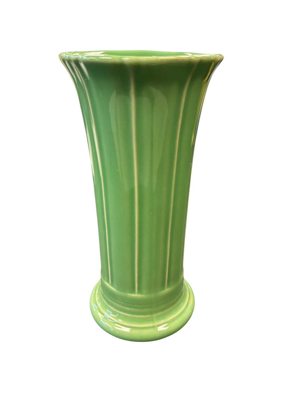 This is a Fiesta Fiestaware Small Flared Vase in Meadow. 8" tall. lead-free, Post 1986, Retired Shape

