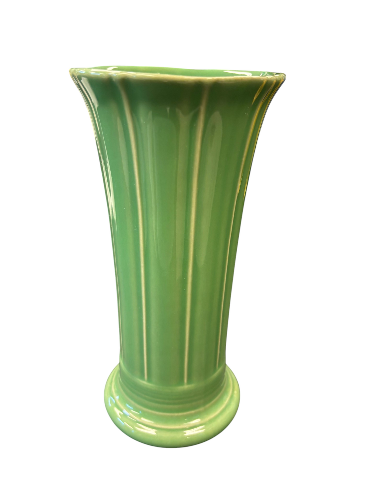 This is a Fiesta Fiestaware Small Flared Vase in Meadow. 8" tall. lead-free, Post 1986, Retired Shape
