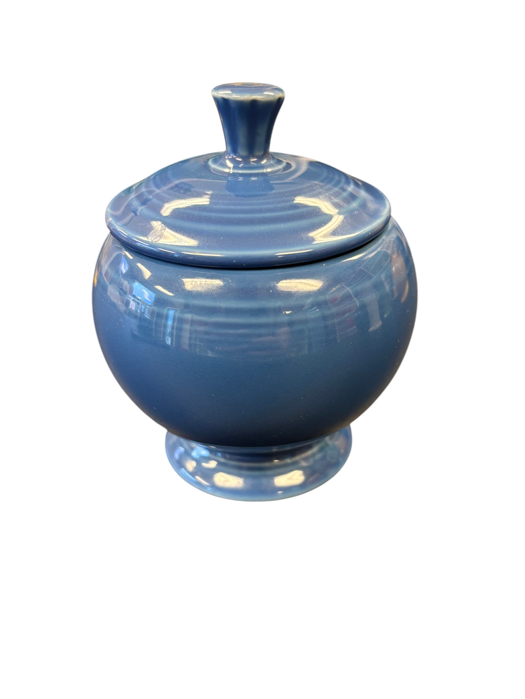 This is a Fiesta Fiestaware Individual Sugar Bowl With Lid in lapis. lead-free, Post 1986, Retired Shape
