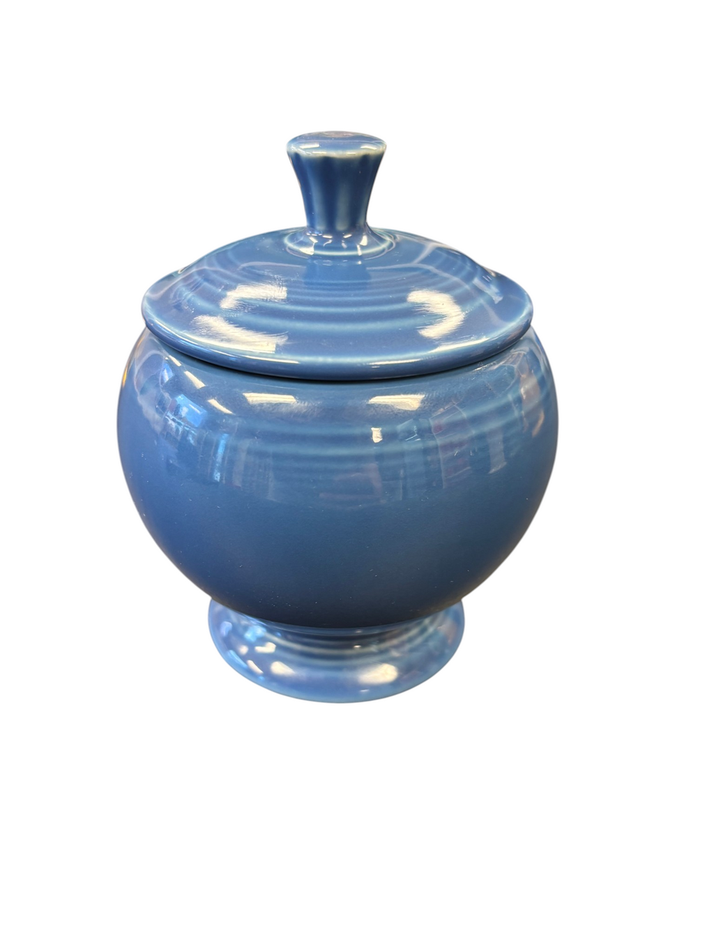 This is a Fiesta Fiestaware Individual Sugar Bowl With Lid in lapis. lead-free, Post 1986, Retired Shape
