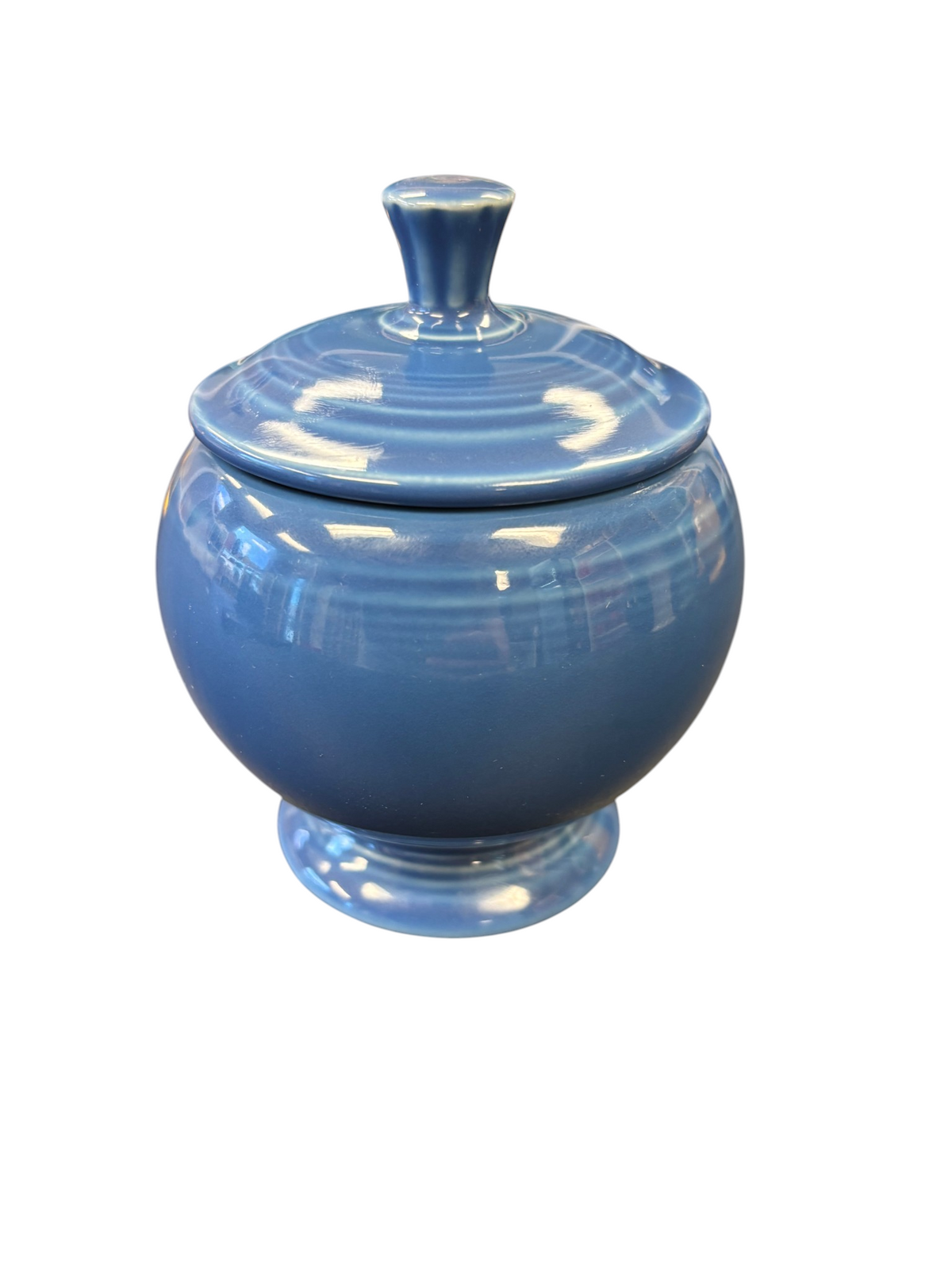 This is a Fiesta Fiestaware Individual Sugar Bowl With Lid in lapis. lead-free, Post 1986, Retired Shape
