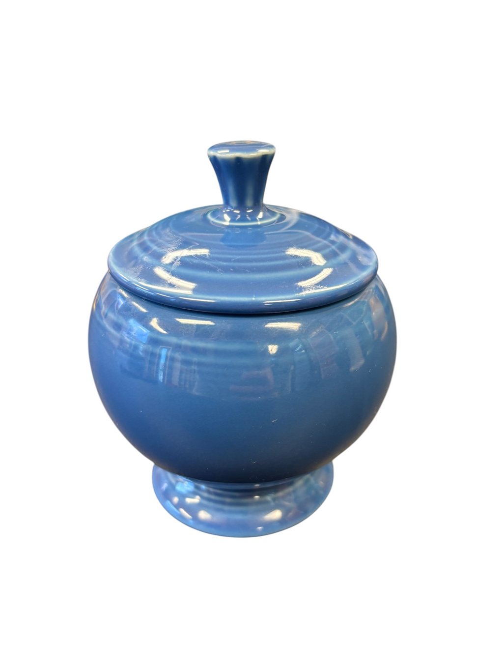 This is a Fiesta Fiestaware Individual Sugar Bowl With Lid in lapis. lead-free, Post 1986, Retired Shape
