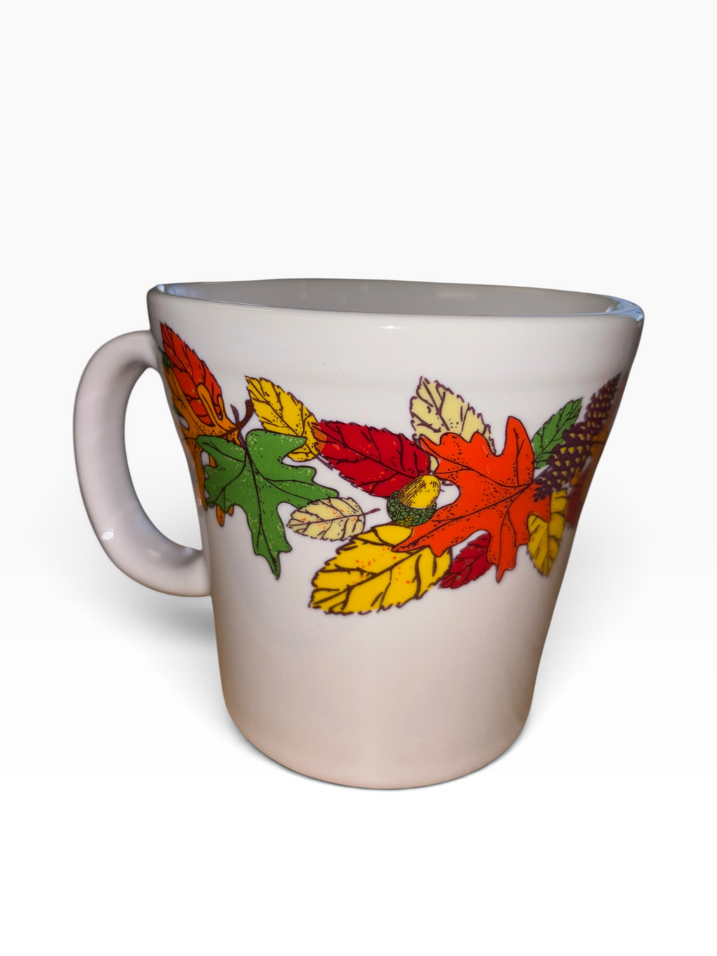 This is Fiesta fiestware Tapered Mug featuring the Fall Fantasy Brights decal on white. Lead free, post 1986,  retired decal, Halloween
