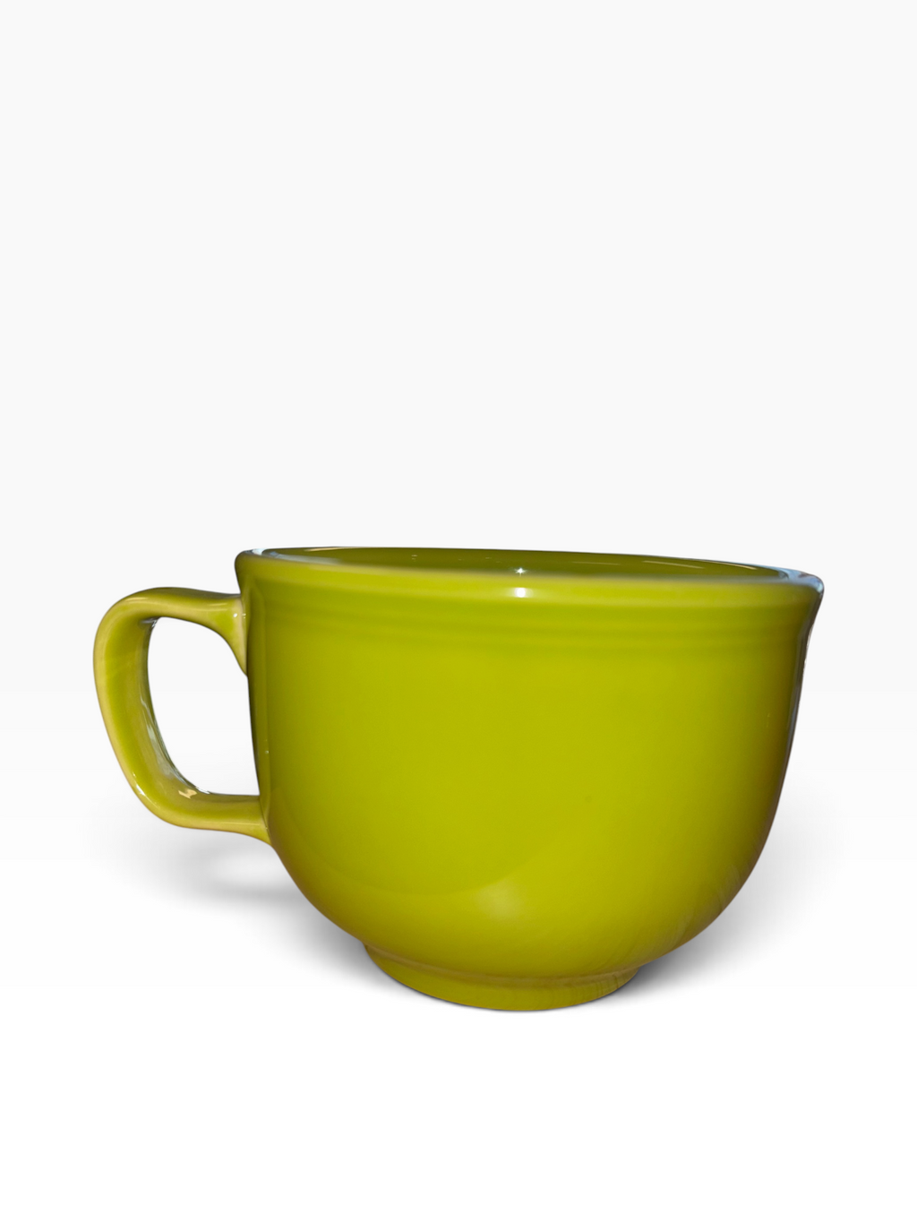 This is a Fiesta fiestaware Jumbo Mug featuring the Trio of Boo Cats decal on Lemongrass. Lead free, Post 1986 retired decal, retired color, Halloween
