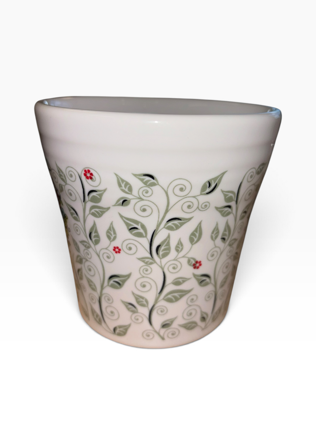 This is Fiesta fiestware Tapered Mug featuring the Skull & Vine decal on white. Lead free, post 1986,  retired decal, Halloween

