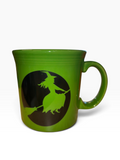 This is a Fiesta fiestware Java Mug featuring the Harvest Moon Witch decal on shamrock. Lead free Post 1986 Retired Color Retired Decal Halloween
