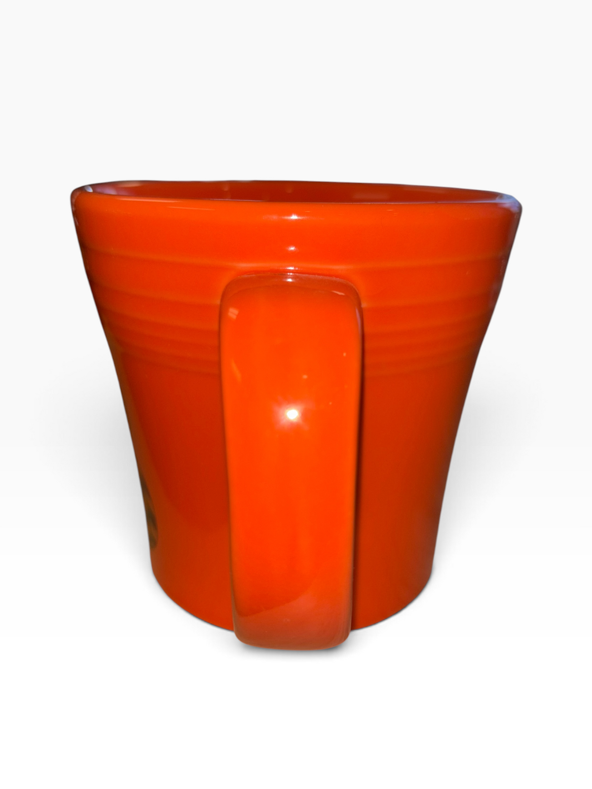 This is Fiesta fiestware Tapered Mug featuring the Trio of Geo Pumpkins decal on poppy. Lead free, post 1986,  retired decal, Halloween
