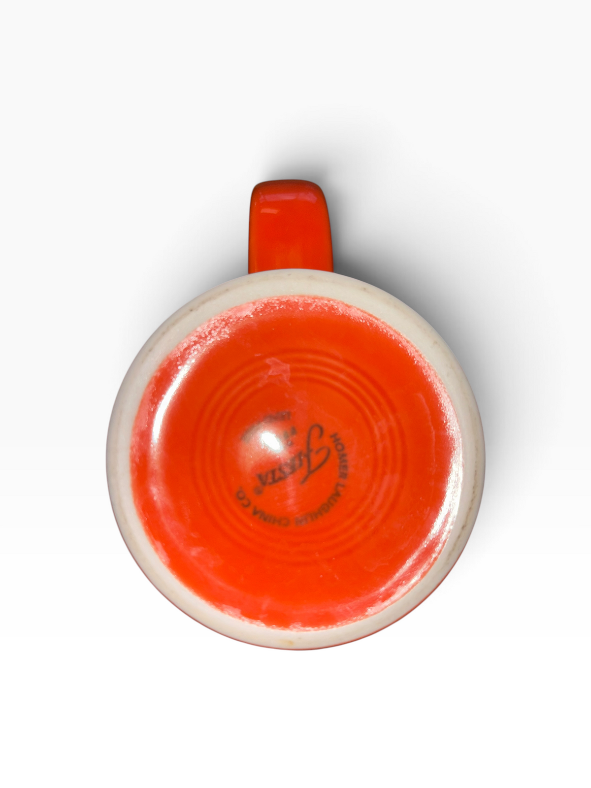 This is Fiesta fiestware Tapered Mug featuring the Trio of Geo Pumpkins decal on poppy. Lead free, post 1986,  retired decal, Halloween
