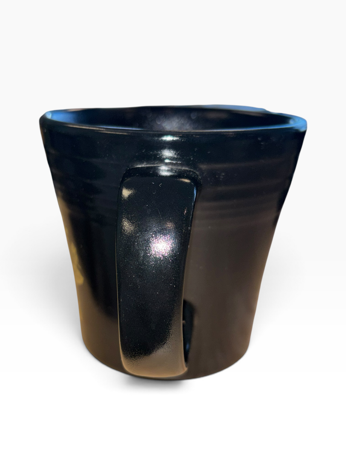 This is Fiesta fiestware Tapered Mug featuring the Gothic Victorian decal on black/foundry. Lead free, post 1986,  retired decal, Halloween
