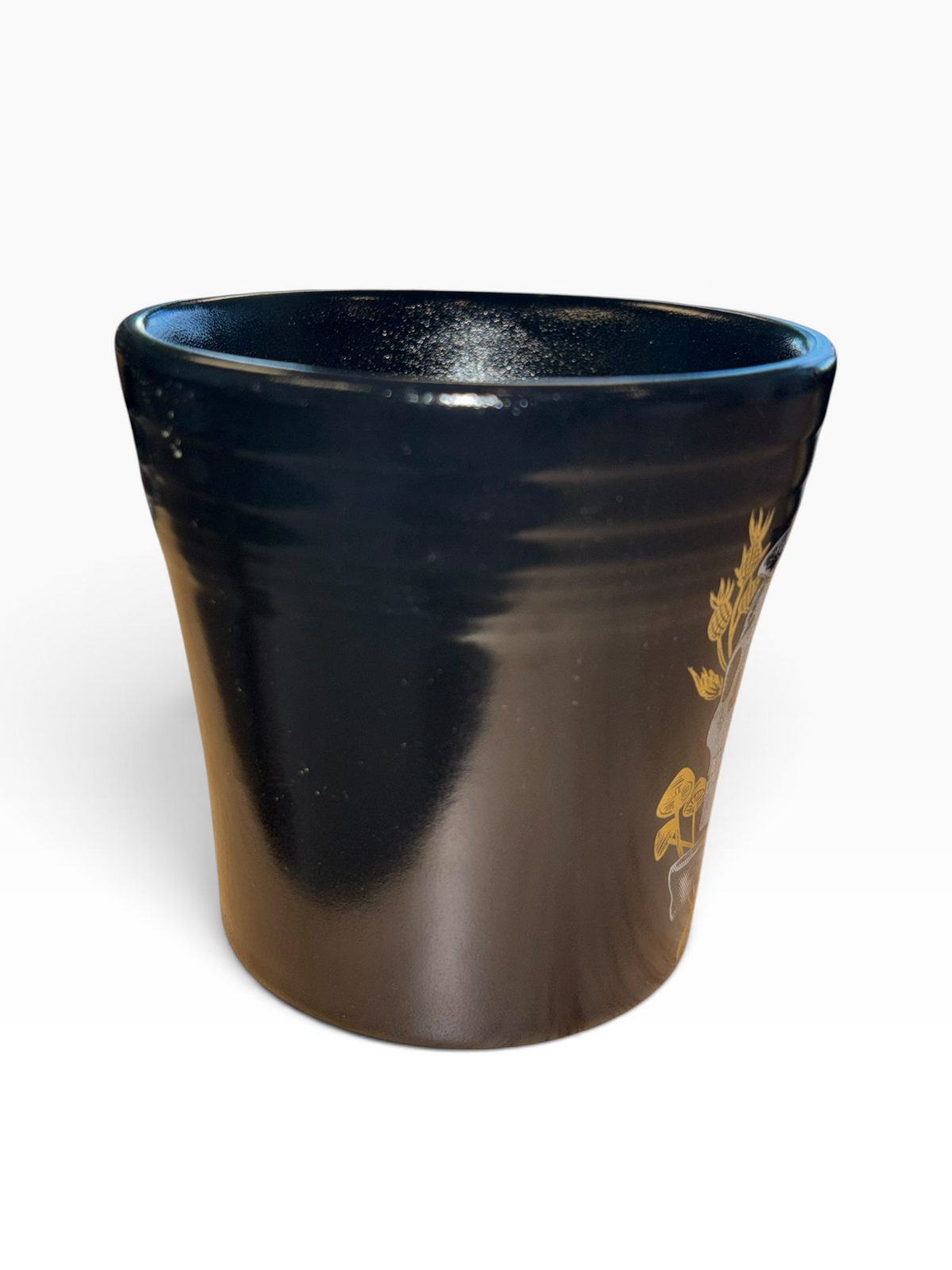 This is Fiesta fiestware Tapered Mug featuring the Gothic Victorian decal on black/foundry. Lead free, post 1986,  retired decal, Halloween
