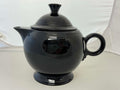 This is a Fiesta Fiestaware Five-cup 5-cup Ring Handled Tea Pot with Lid in Black. lead-free, Post 1986, Retired Color Retired Shape
